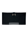 【中古】HERMES◆ベアン スフレ アリゲーター/長財布/レザー/BLK/アニマル/メンズ【服飾雑貨他】