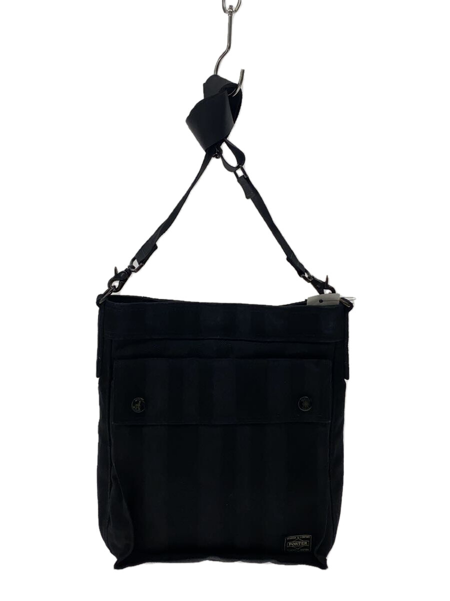 【中古】PORTER◆ショルダーバッグ/ナイロン/BLK/ストライプ【バッグ】