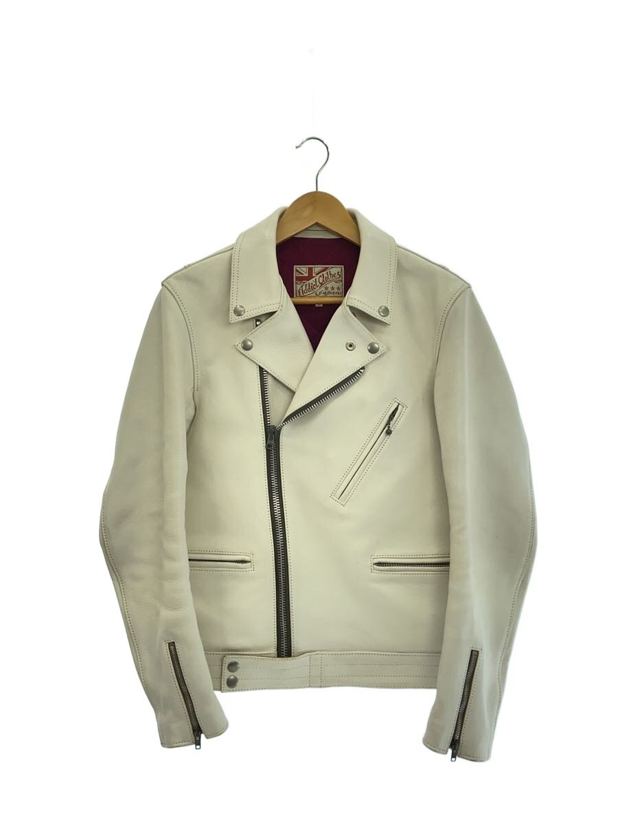 【中古】ADDICT CLOTHES◆ダブルライダースジャケット/36/レザー/WHT/無地【メンズウェア】