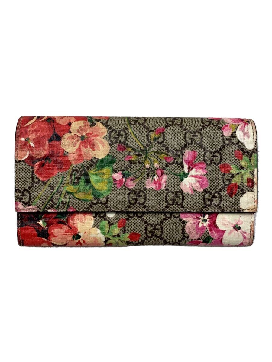 【中古】GUCCI◆長サイフ_GGブルームス/キャンバス/BEG/レディース【服飾雑貨他】