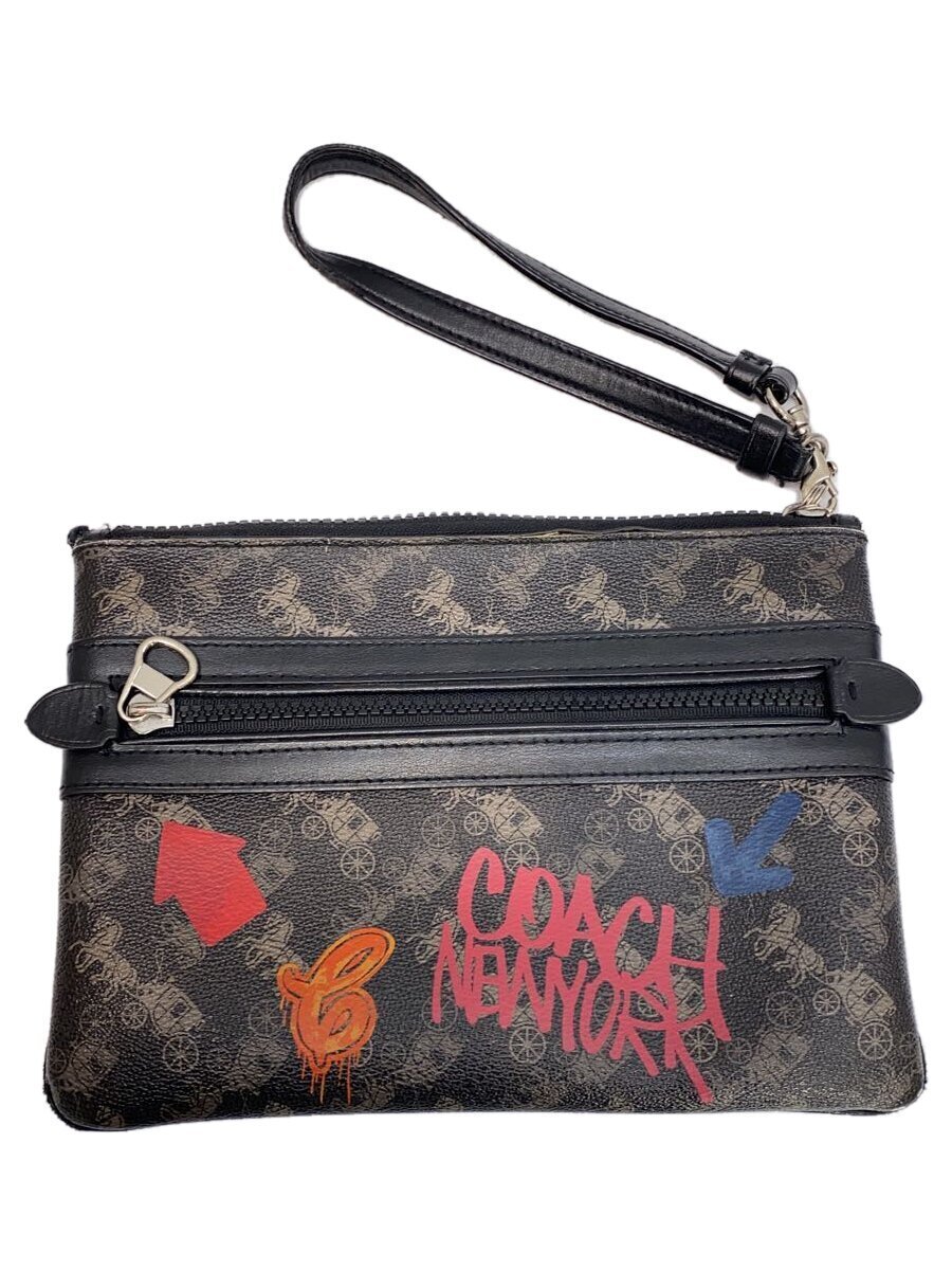 COACH - 【中古】COACH◆クラッチバッグ/レザー/BLK/総柄/F84636【バッグ】