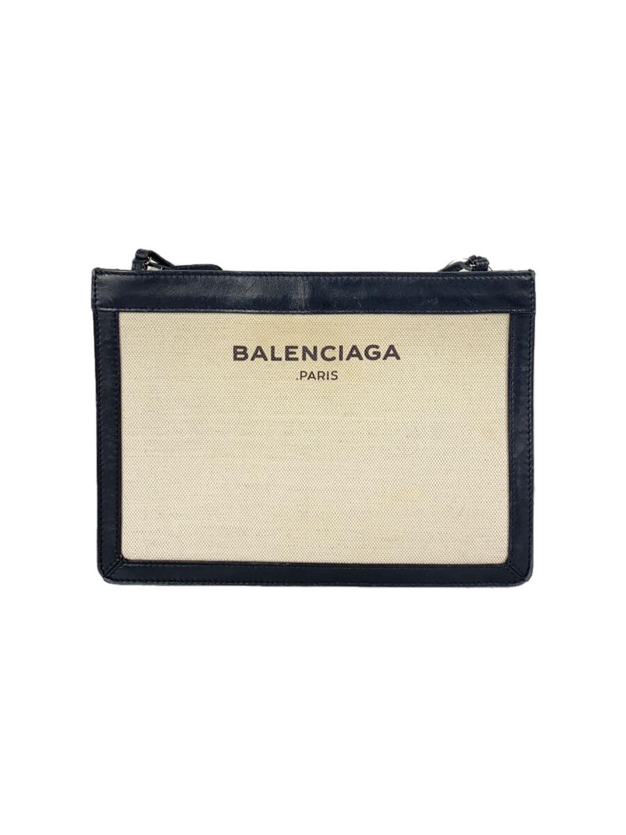 【中古】BALENCIAGA◆POCHETTE/ポシェット/ショルダーバッグ/キャンバス/クリーム/339937/ロゴ【バッグ】