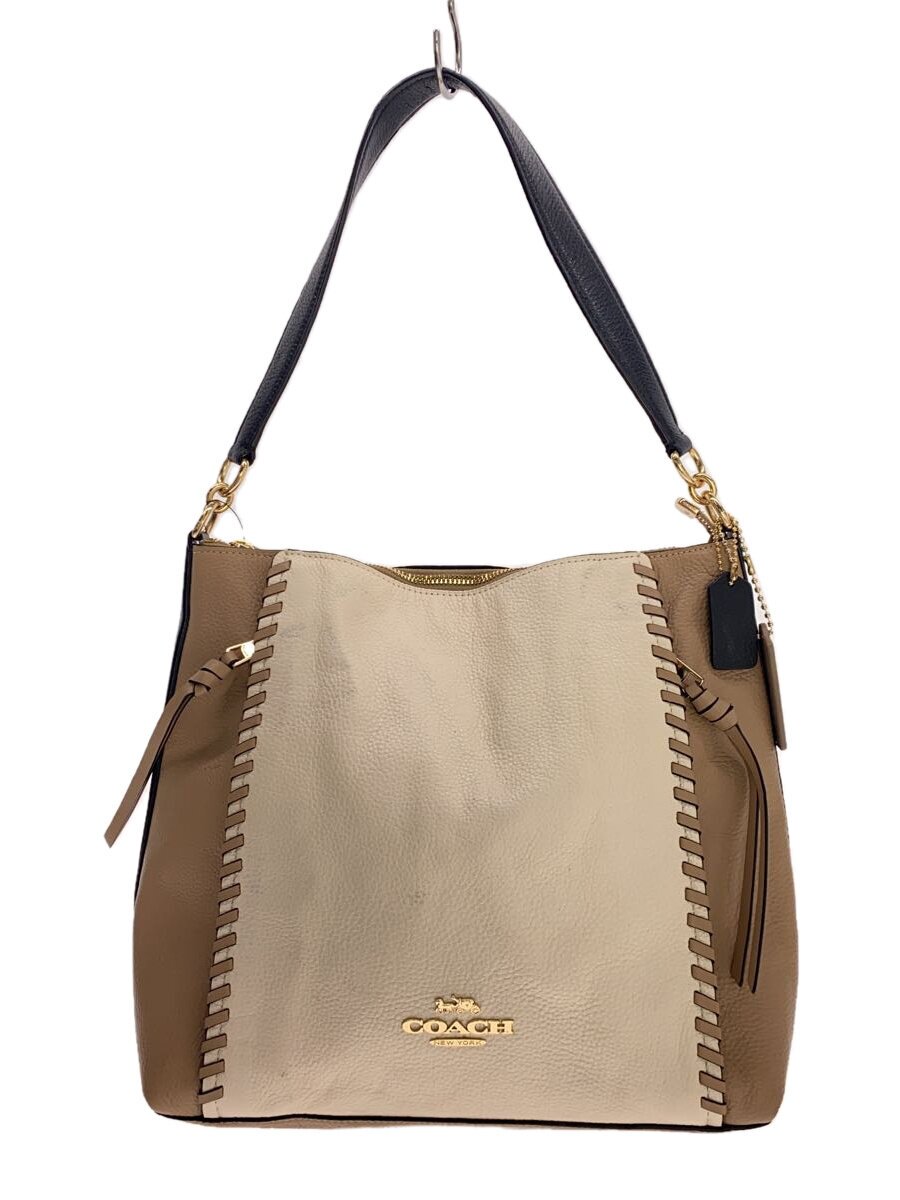 COACH - 【中古】COACH◆ワンショルダーバッグ/レザー/BEG/無地/91156//【バッグ】