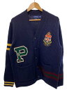 【中古】POLO RALPH LAUREN◆カレッジカーディガン/レタードカーディガン/M/ウール/ネイビー/ワッペン/エルボーパッチ【メンズウェア】
