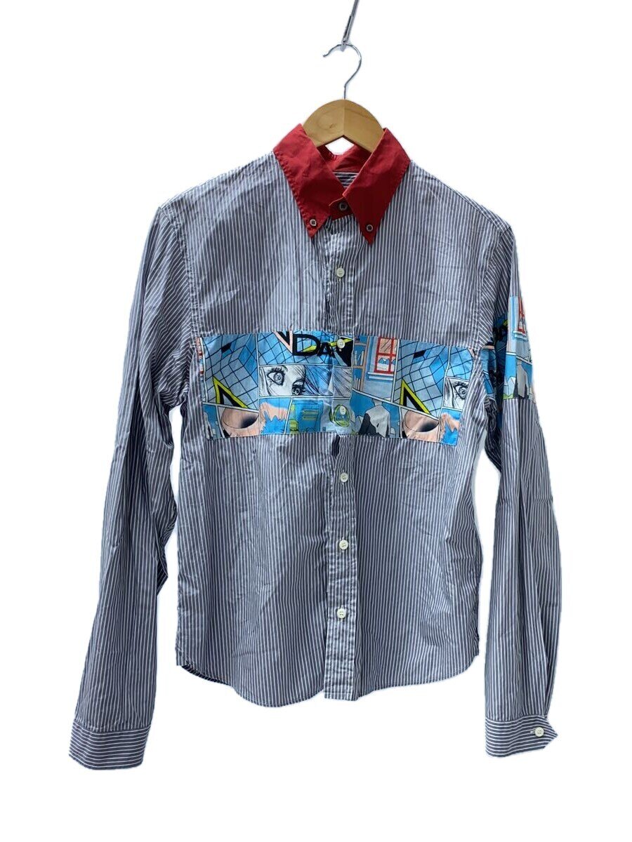 【中古】PRADA◆長袖シャツ/S/コットン/GRY/ストライプ/UCN167 S181 1QVU【メンズウェア】