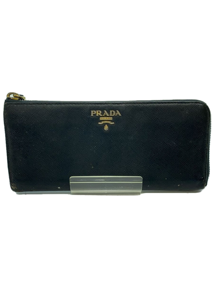 【中古】PRADA◆長財布/レザー/BLK/無地/レディース【服飾雑貨他】