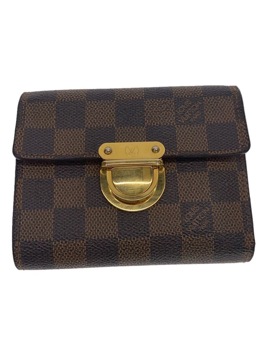 【中古】LOUIS VUITTON◆ポルト・フォイユ・コアラ_ダミエ・エベヌ_BRW/PVC/BRW/レディース//【服飾雑貨他】