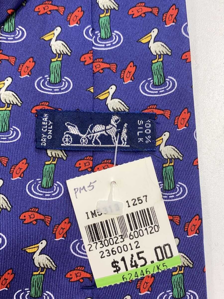 【中古】HERMES◆ネクタイ/シルク/NVY/総柄/メンズ【服飾雑貨他】