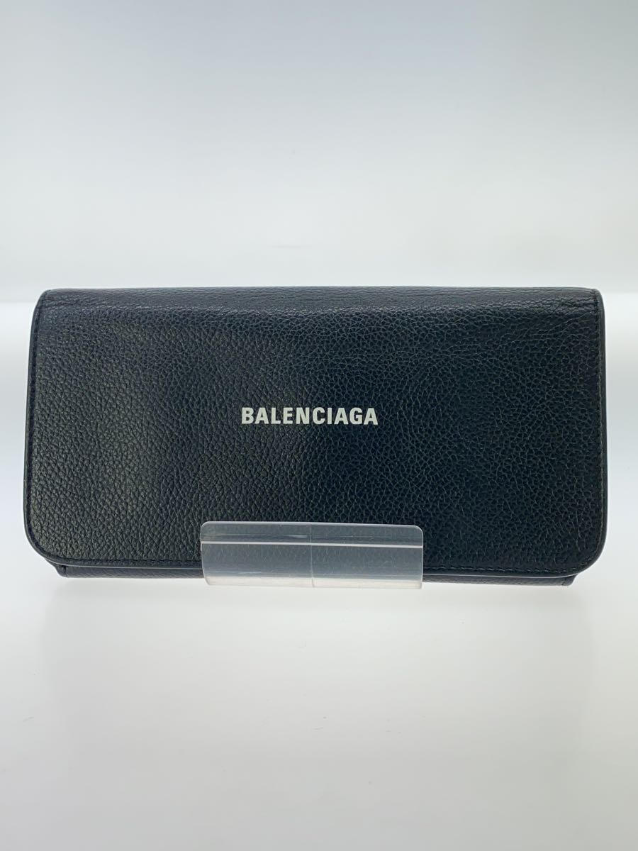 【中古】BALENCIAGA◆長財布/--/BLK/無地