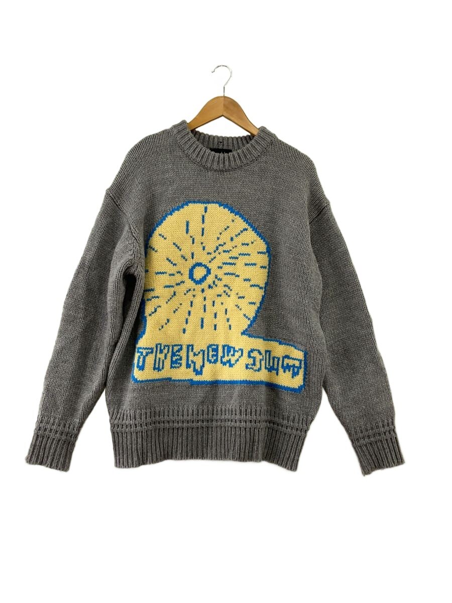 【中古】soduk◆the new sun big ニット・セーター(厚手)/--/アクリル/GRY/プリント/0422030505【メンズウェア】