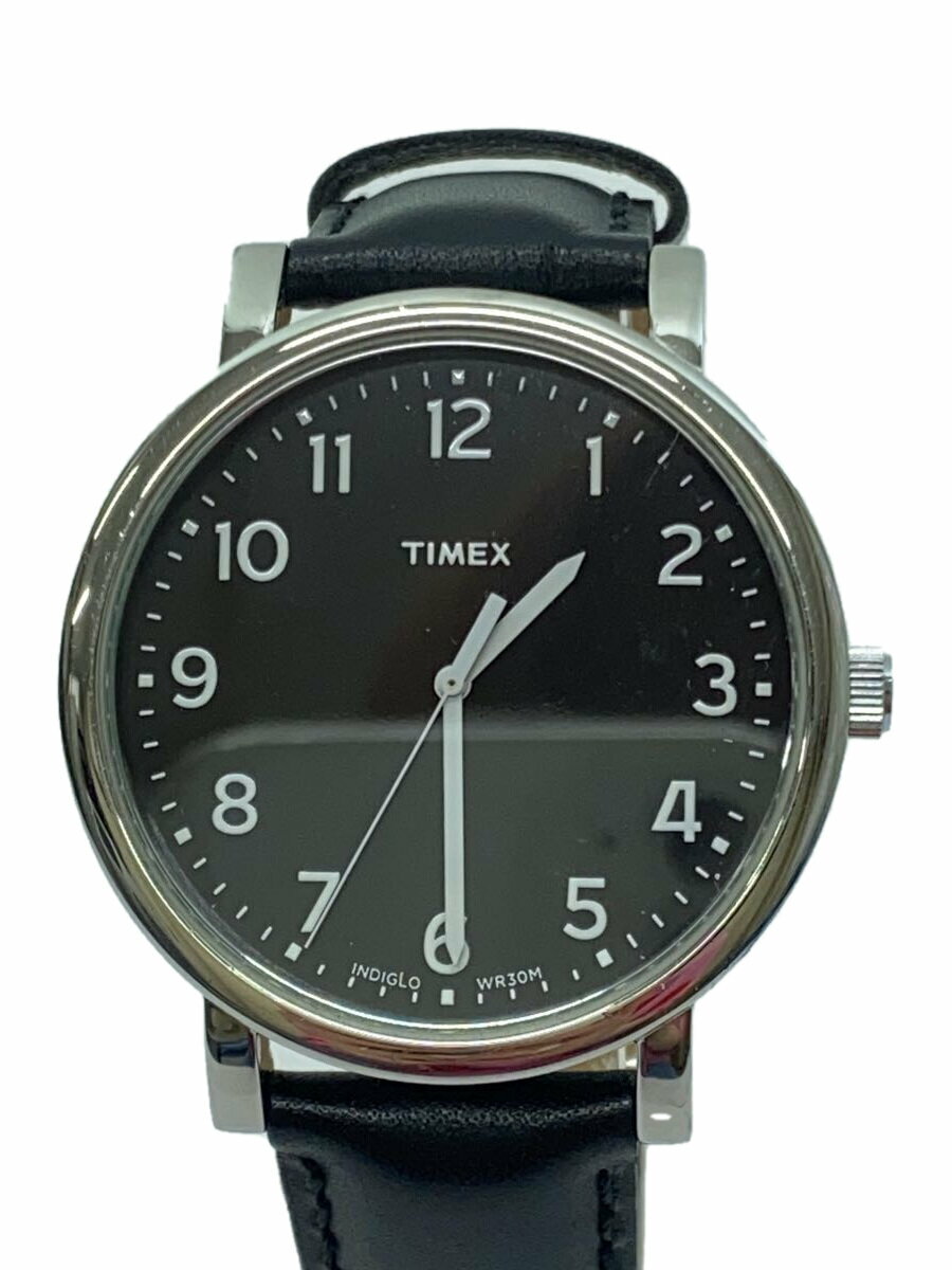 【中古】TIMEX◆クォーツ腕時計/アナログ/レザー/BLK/BLK/電池切れ【服飾雑貨他】