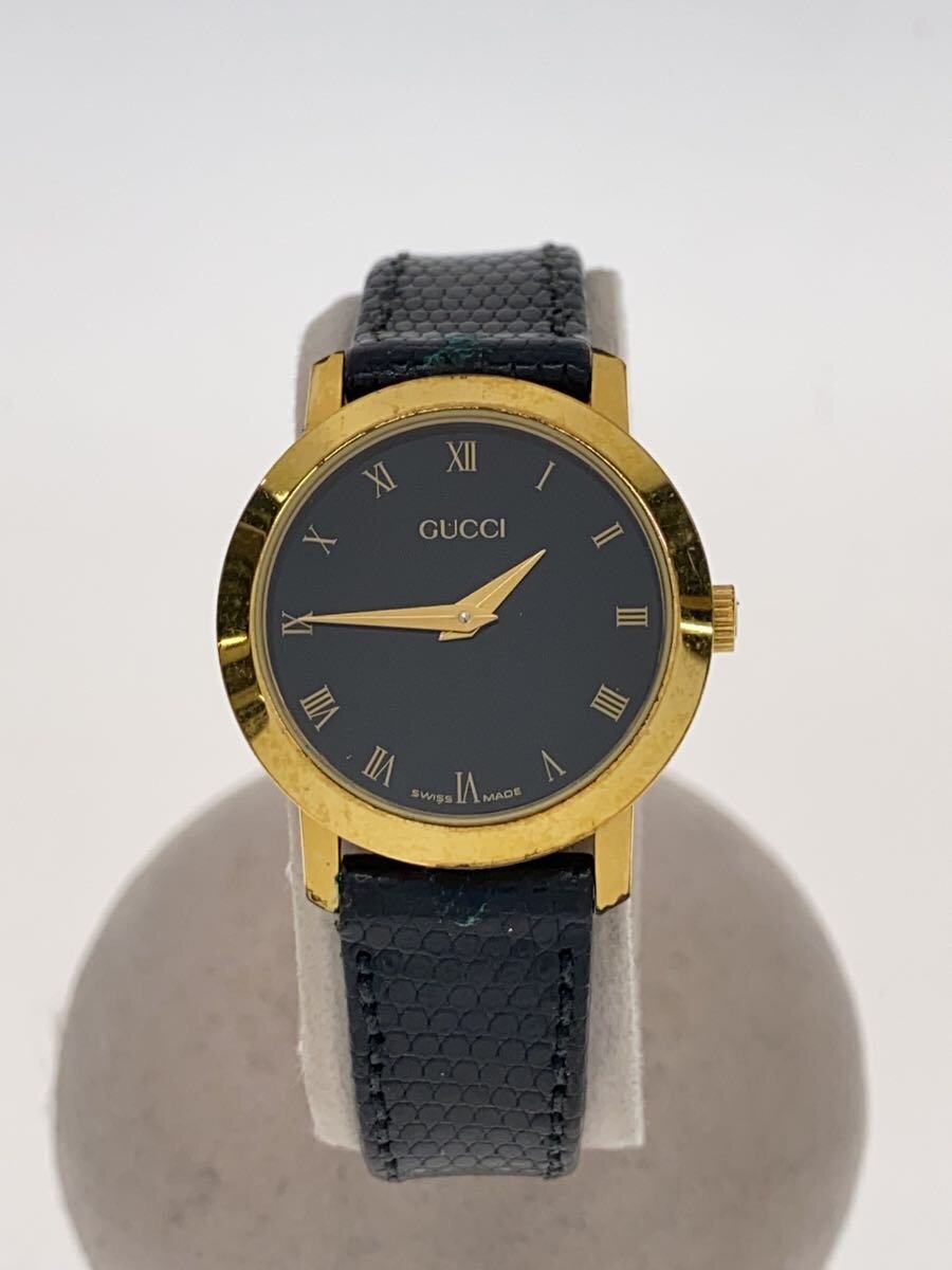 【中古】GUCCI◆クォーツ腕時計/アナログ/レザー/BLK/BLK/社外ベルト【服飾雑貨他】