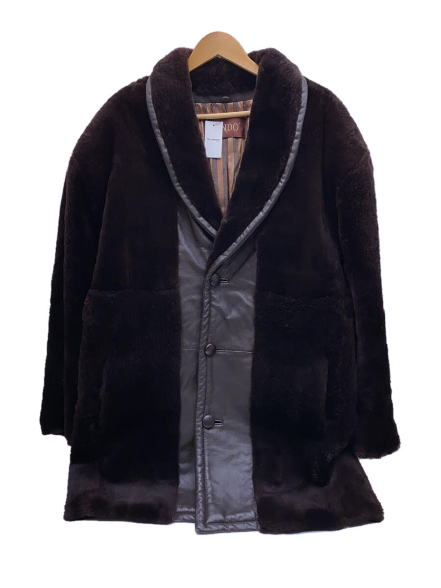 【中古】シミ/スレ/剥げ有/JINDO/コート/L/ファー/ブラウン/【レディースウェア】