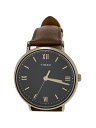 【中古】TIMEX◆クォーツ腕時計/アナログ/レザー/NVY/BRW/SR626SW【服飾雑貨他】