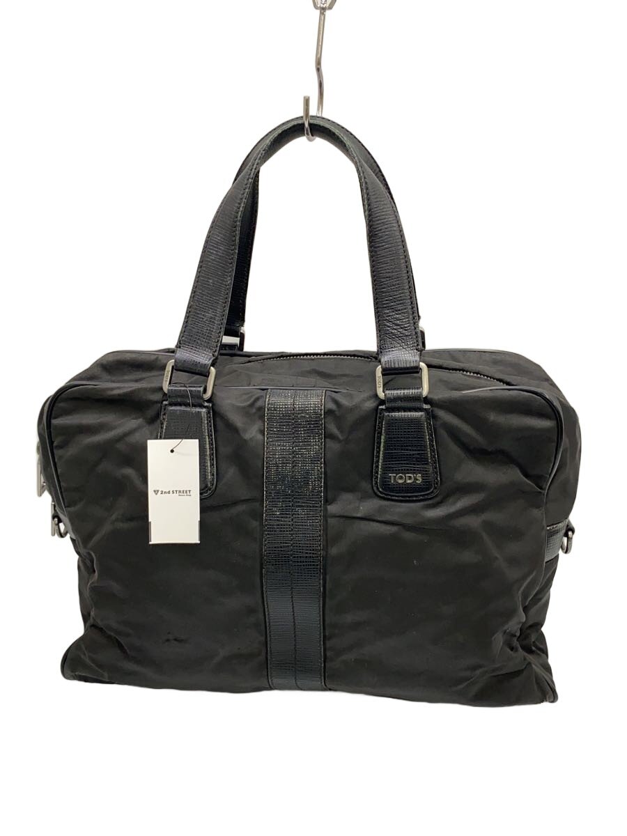 【中古】TOD’S◆ブリーフケース/ナイロン/BLK/レザー部分擦れ・型崩れ有・ストラップ欠品【バッグ】