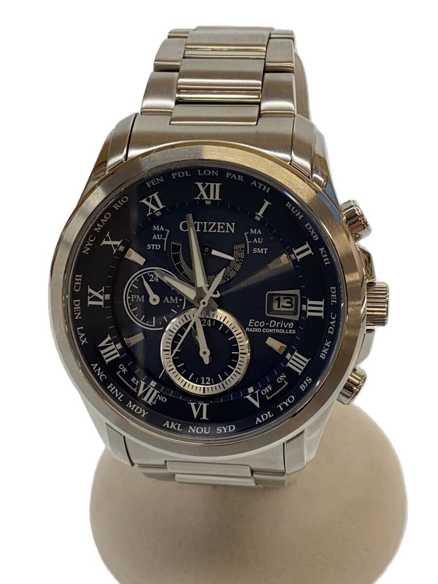 【中古】CITIZEN◆ソーラー腕時計/アナログ/ステンレス/NVY/SLV/H820-R006622【服飾雑貨他】