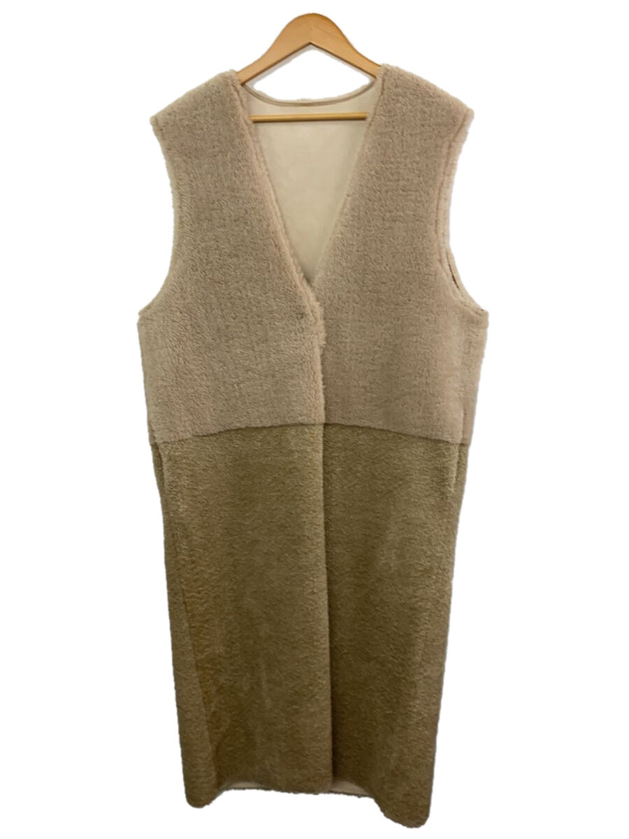 【中古】AMERI◆24AW FABRIC BLOCKING LONG BOA VEST/S/BEG/0124206440580【レディースウェア】