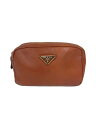 【中古】PRADA◆三角プレートミニポーチ/レザー/BRW【バッグ】