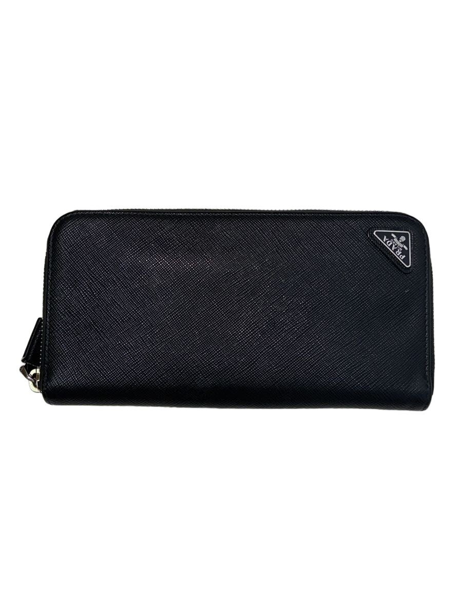 【中古】PRADA◆サフィアーノ トライアングル ジップラウンド長財布/レザー/ブラック/メンズ/2ML317【服飾雑貨他】