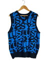 【中古】STUSSY◆ニットベスト(薄手)/M/コットン/BLU/総柄/117192【メンズウェア】