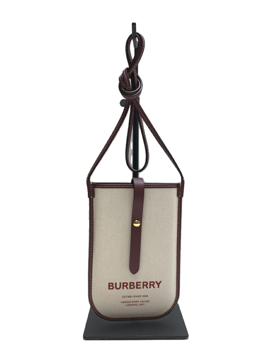 【中古】BURBERRY◆クロスボディ/フォンケース/キャンバス/WHT【バッグ】