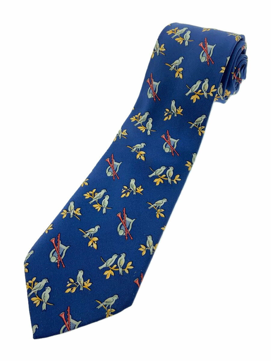 【中古】HERMES◆ネクタイ/シルク/BLU/総柄/メンズ【服飾雑貨他】