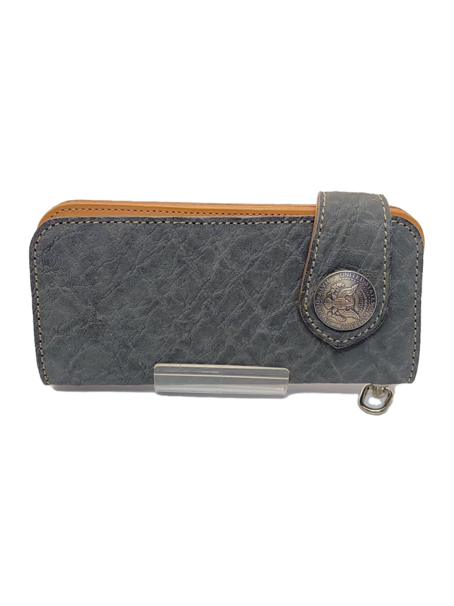 【中古】KC,s◆エレファント/象革/ライダースウォレット/イーグルコンチョ/長財布/レザー/GRY/無地/メンズ【服飾雑貨他】