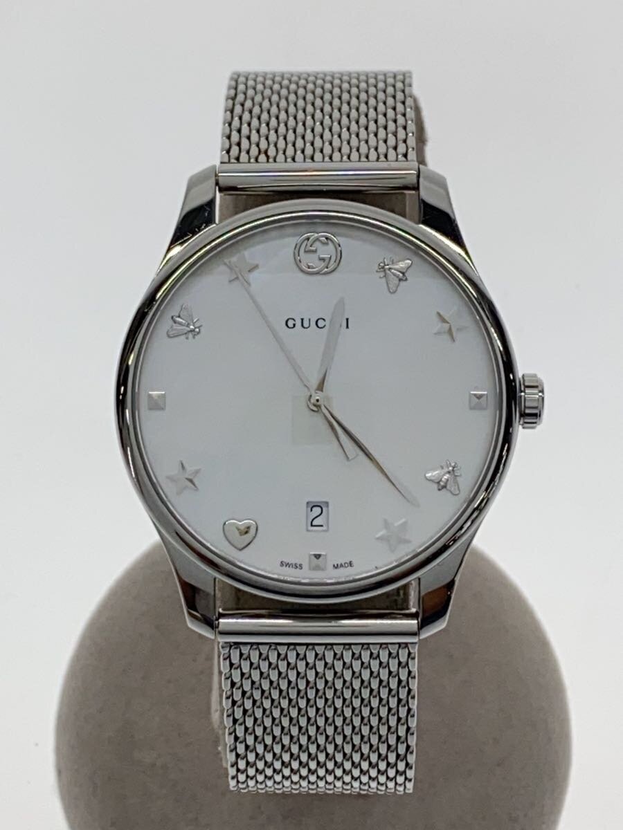 【中古】GUCCI◆Gタイムレス/クォーツ腕時計/アナログ/WHT/SLV/126.4【服飾雑貨他】