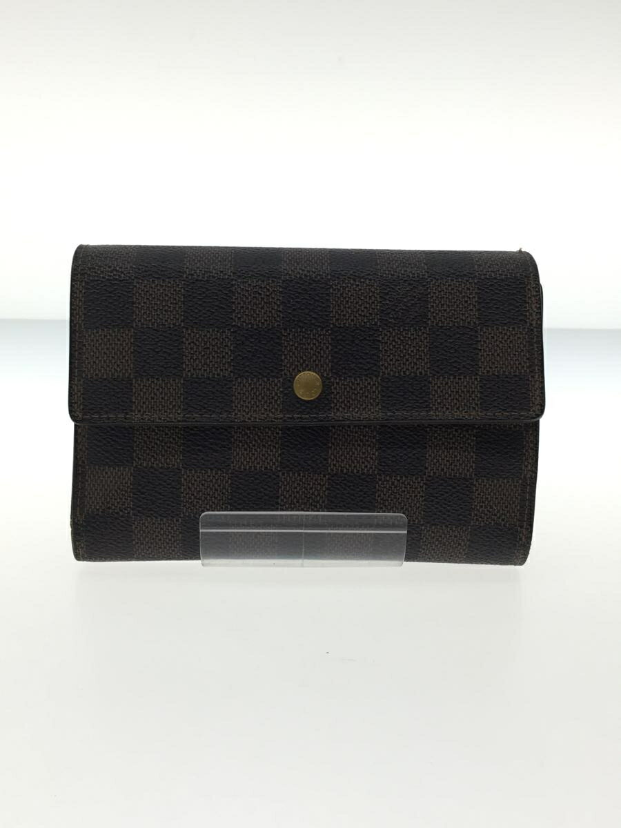 【中古】LOUIS VUITTON◆ポルト・トレゾールエテュイパピエ_ダミエ・エベヌ_BRW/PVC/BRW/総柄/メンズ【服飾雑貨他】