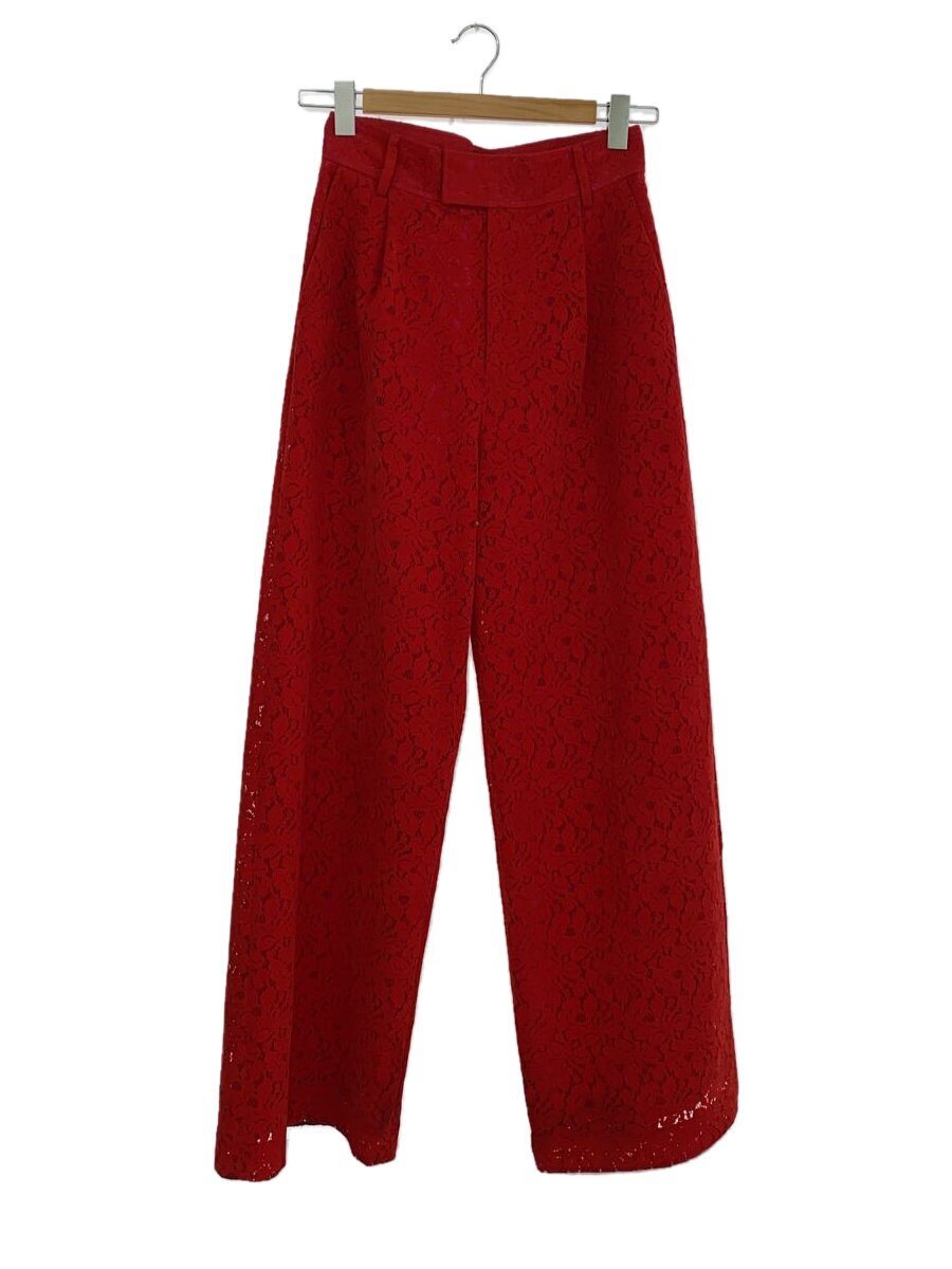 【中古】MAISON SPECIAL◆Flocky Lace Pants/ワイドパンツ/38/ポリエステル/RED/総柄/21232465105【レディースウェア】