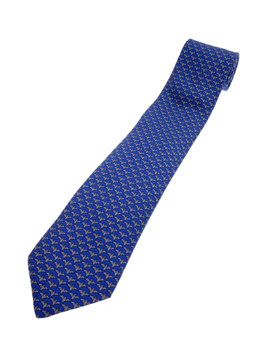 【中古】HERMES◆ネクタイ/シルク/BLU/総柄/メンズ【服飾雑貨他】