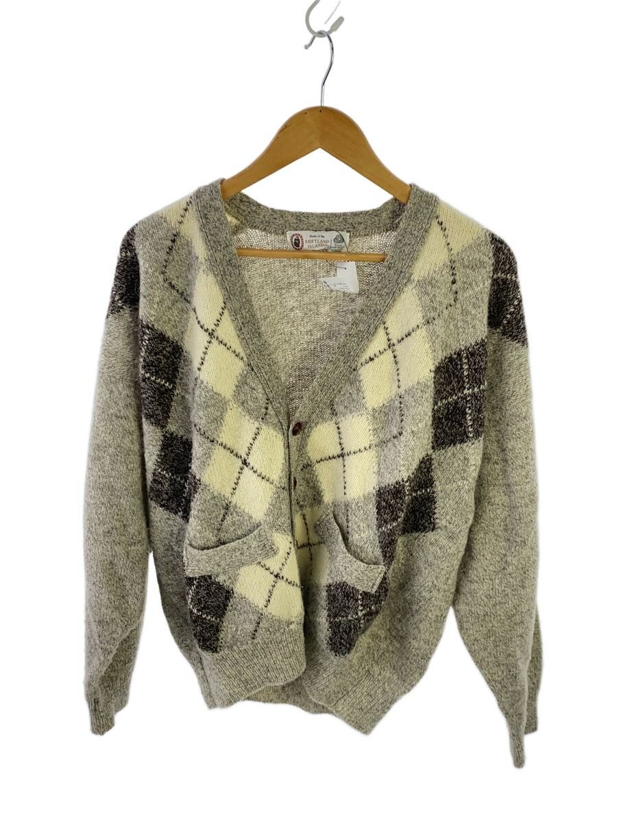 【中古】SHETLAND ISLANDS/カーディガン(厚手)/L/ウール/GRY/チェック【メンズウェア】