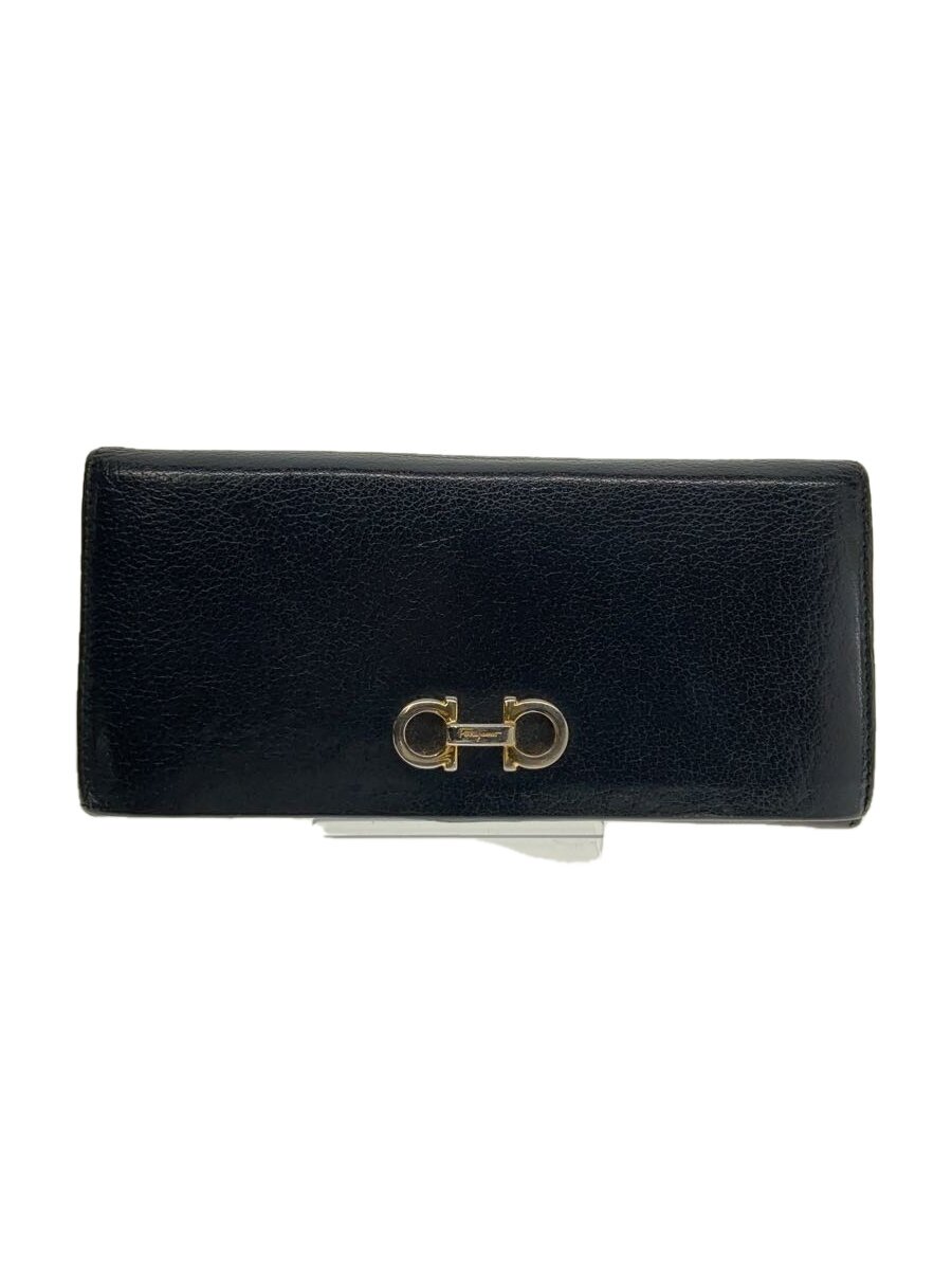 【中古】Salvatore Ferragamo◆ガンチーニ長財布/レザー/BLK/メンズ【服飾雑貨他】