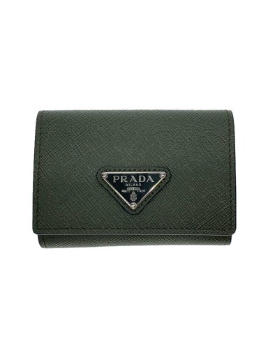 【中古】PRADA◆サフィアーノ/トライアングルプレート/3つ折り財布/レザー/GRN/レディース【服飾雑貨他】 【中古】PRADA◆サフィアーノ/トライアングルプレート/3つ折り財布/レザー/GRN/レディース【服飾雑貨他】