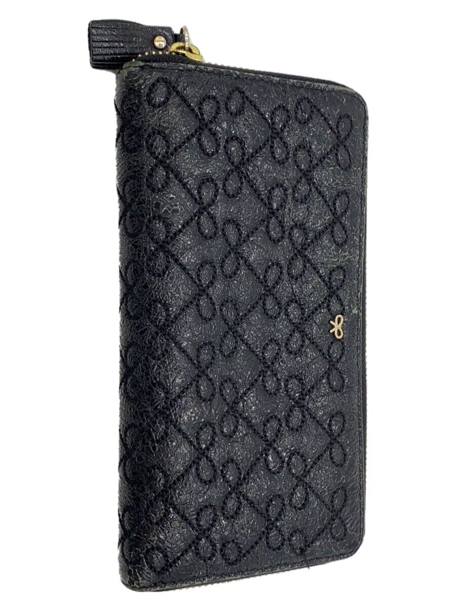【中古】ANYA HINDMARCH◆長財布/--/ブラック/総柄/レディース/スレ有【服飾雑貨他】