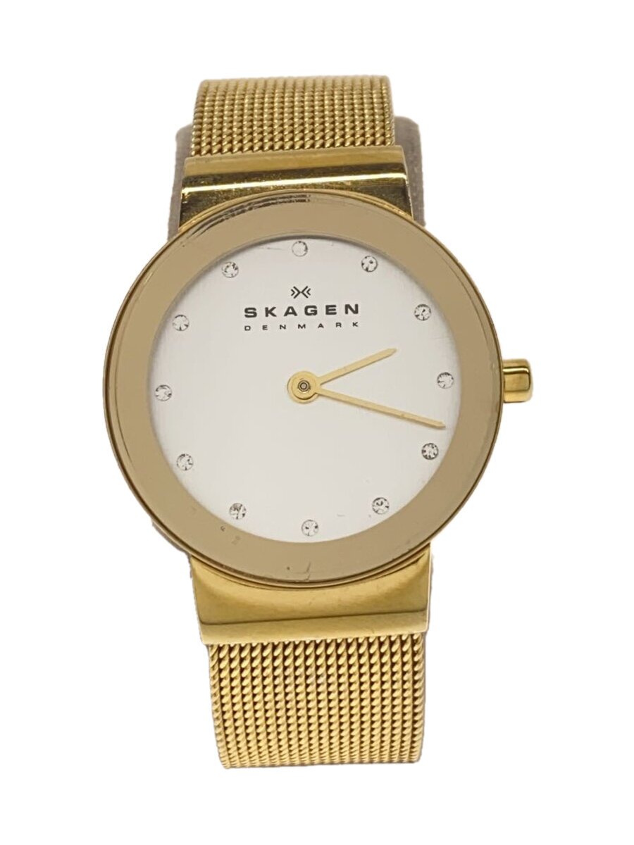 【中古】SKAGEN◆クォーツ腕時計/アナログ/ステンレス/SLV/GLD/358SGGD【服飾雑貨他】