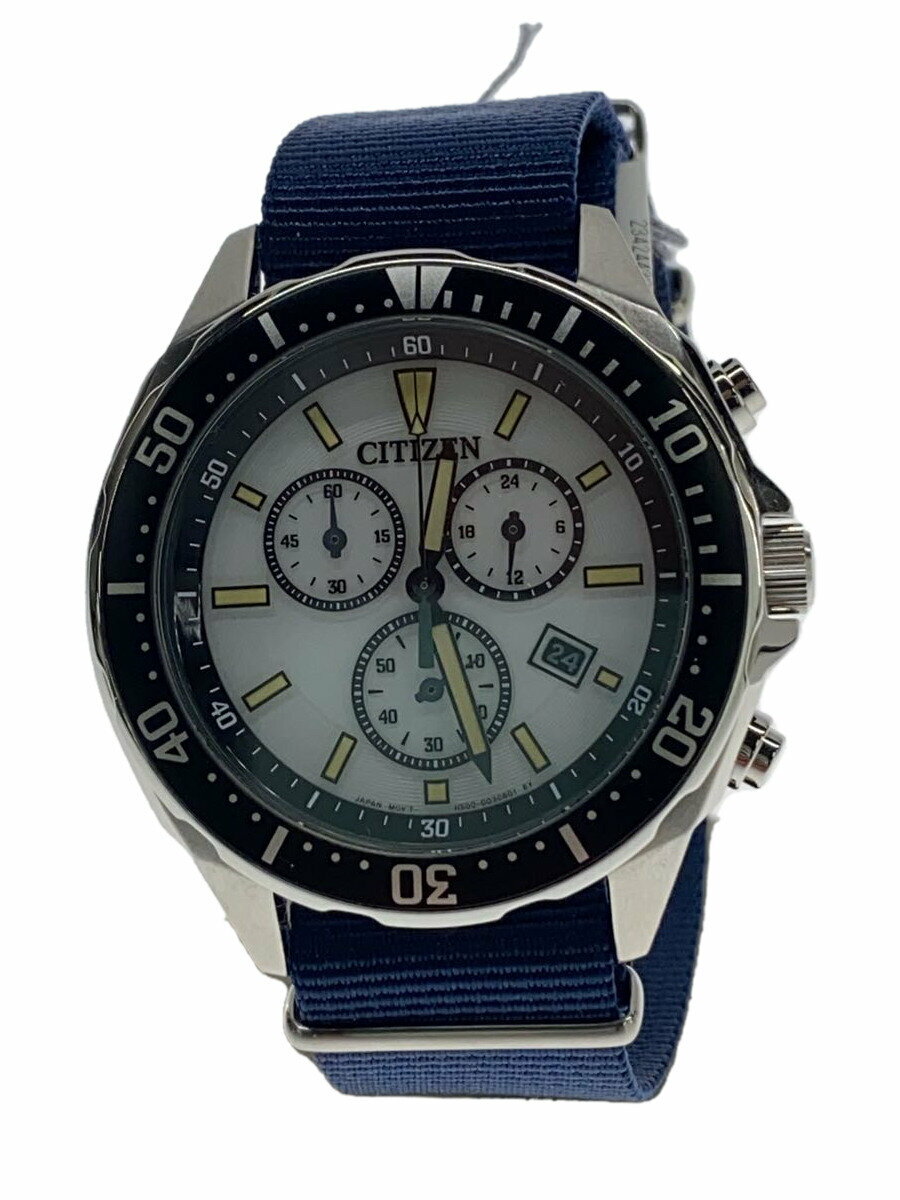 【中古】CITIZEN◆ソーラー腕時計/アナログ/WHT/NVY/h500-002c602【服飾雑貨他】