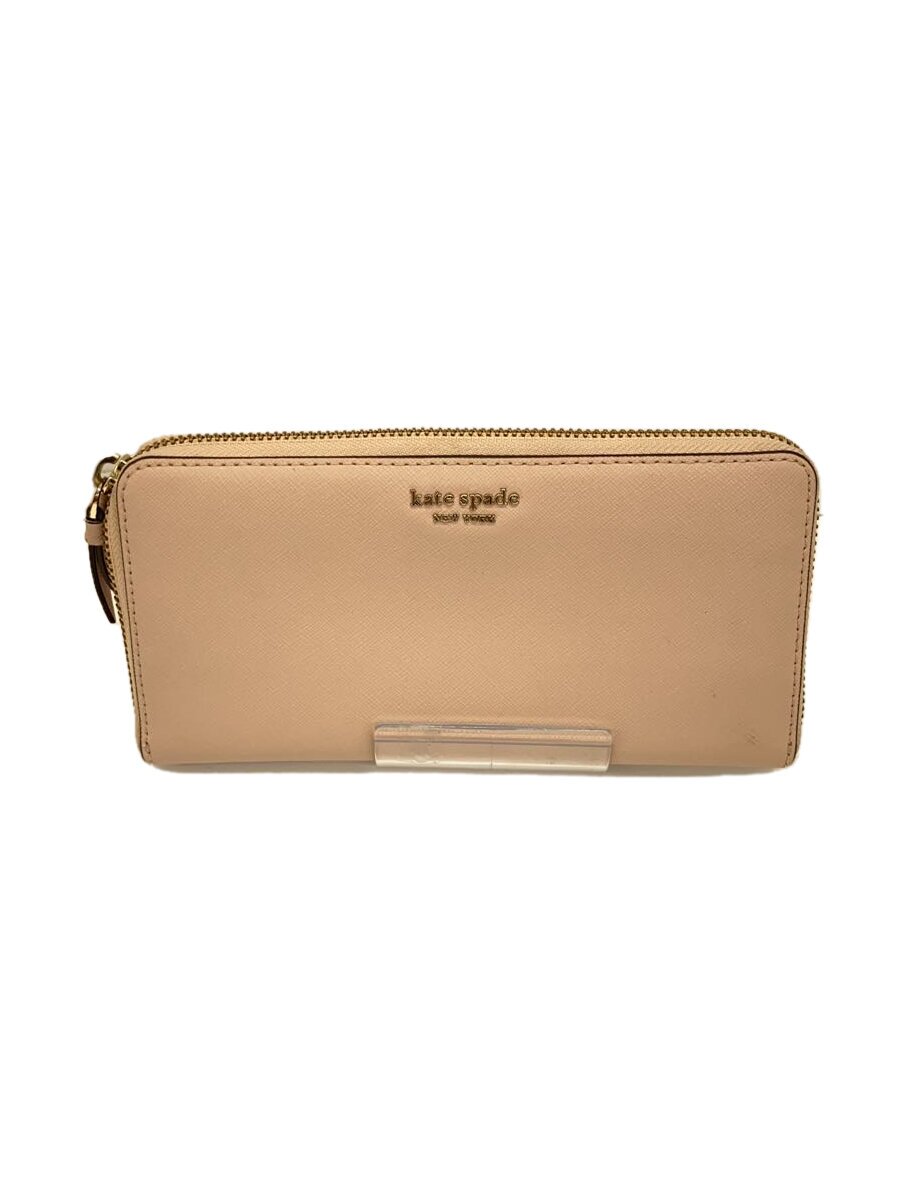 【中古】kate spade new york◆長財布/レザー/PNK/無地/レディース/WL RU5448/ラウンドファスナー【服飾雑貨他】