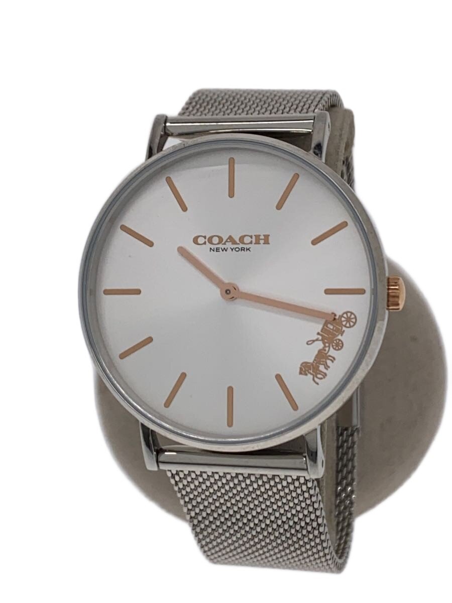 【中古】COACH◆クォーツ腕時計/アナログ/ステンレス/WHT/SLV//【服飾雑貨他】