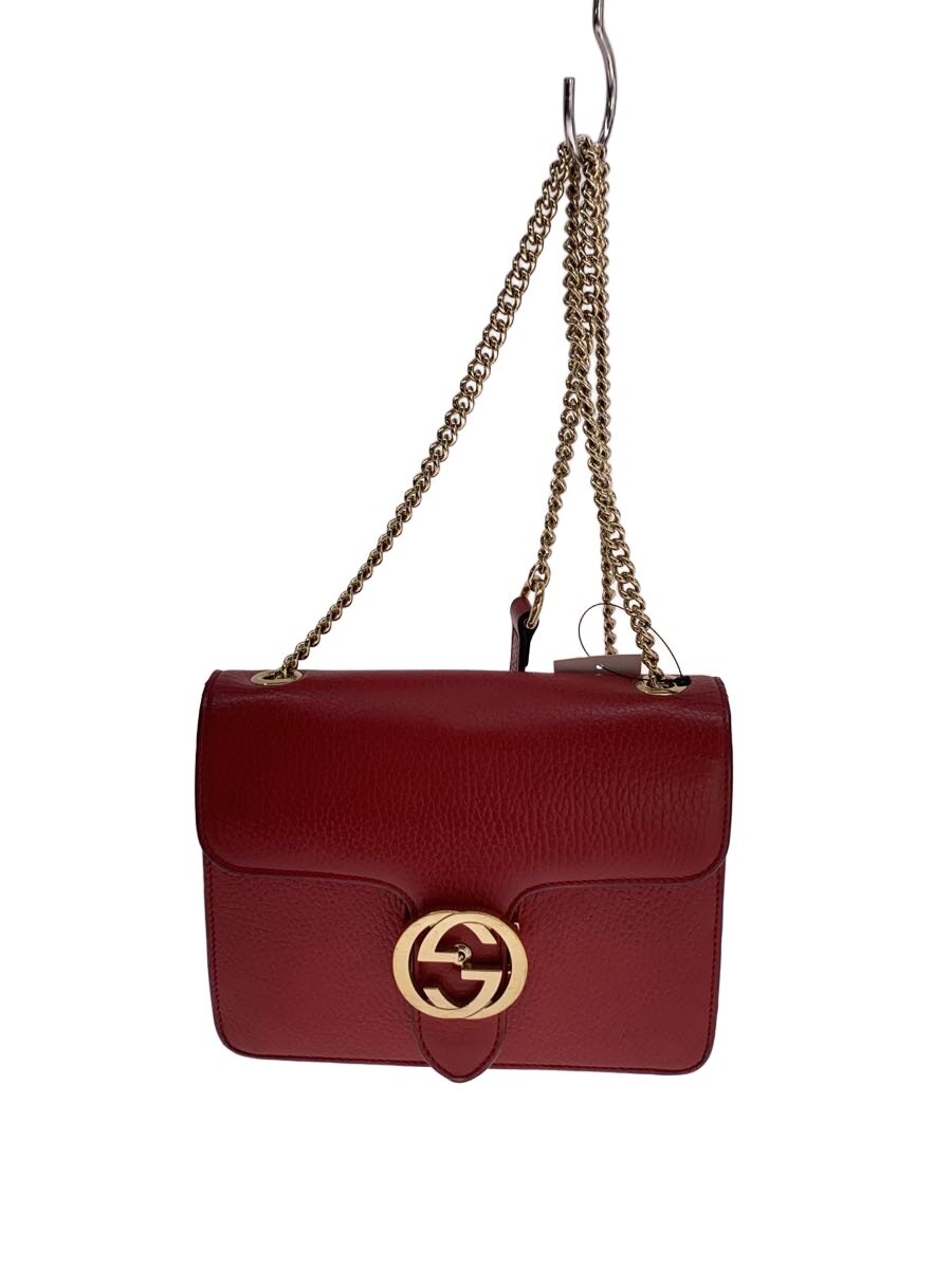 GUCCI - 【中古】GUCCI◆チェーン・ショルダーバッグ_インターロッキングG/レザー/RED//【バッグ】