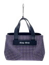 【中古】MIU MIU◆ギンガムチェック キャンバス トートバッグ ネイビー ホワイト/イタリア製【バッグ】