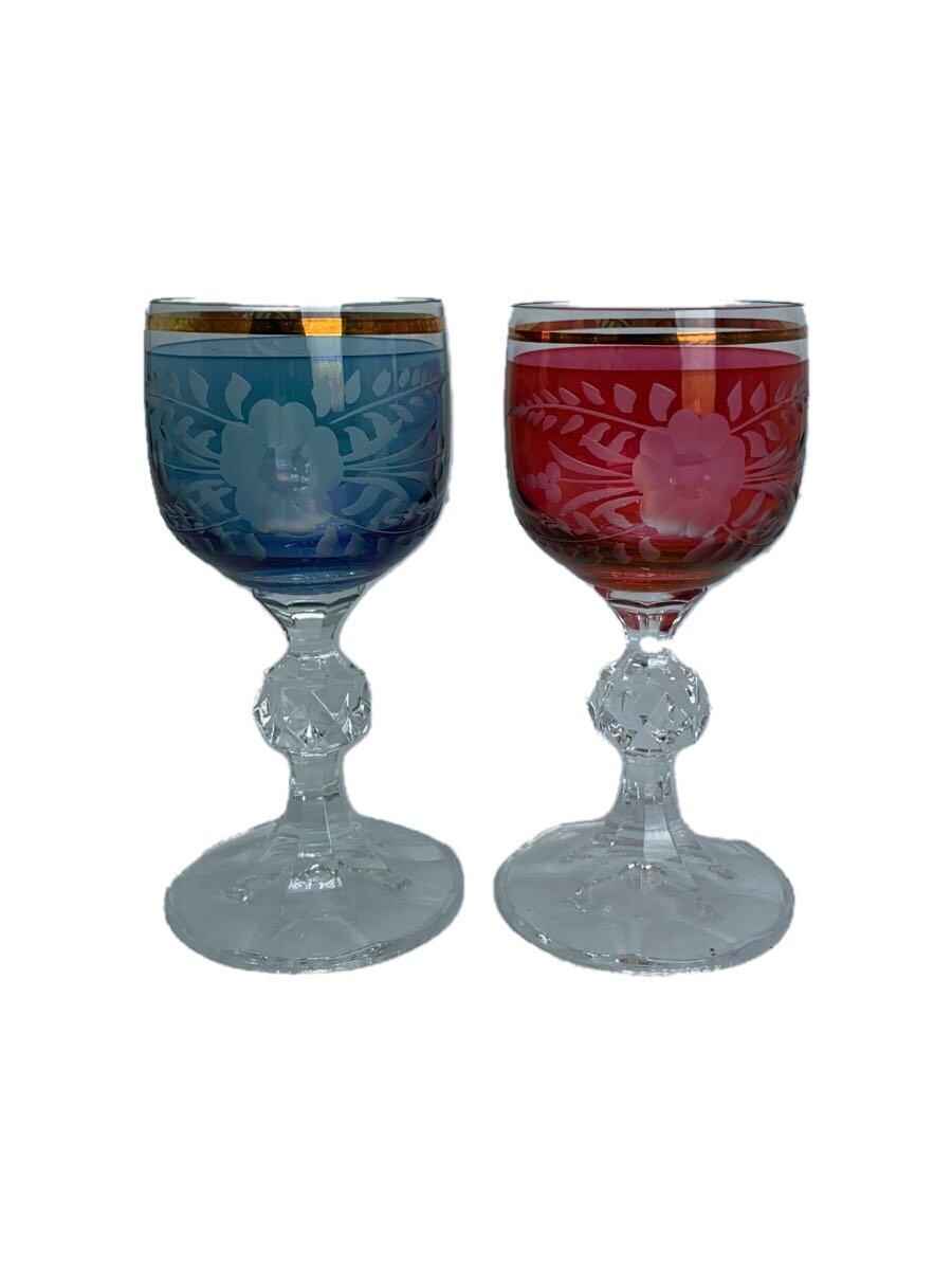 【中古】BOHEMIA GLASS(Crystal)◆グラス/2点セット/RED/BLU/ミニワイングラス【キッチン用品】