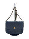 【中古】CHANEL◆ダブルフラップチェーンショルダーバッグ/羊革/ブラック/総柄【バッグ】