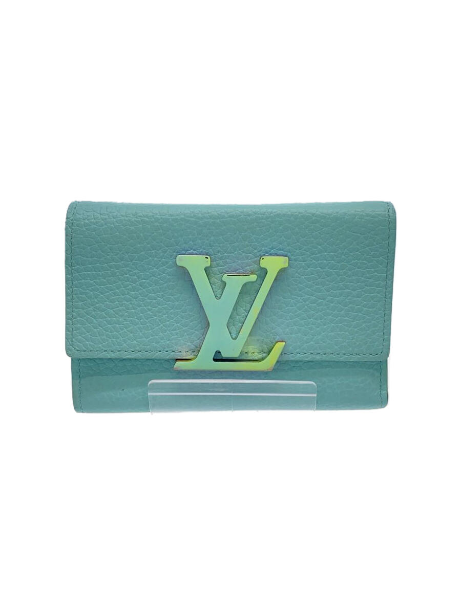 【中古】LOUIS VUITTON◆3つ折り財布/レザー/BLU/レディース/M82147【服飾雑貨他】