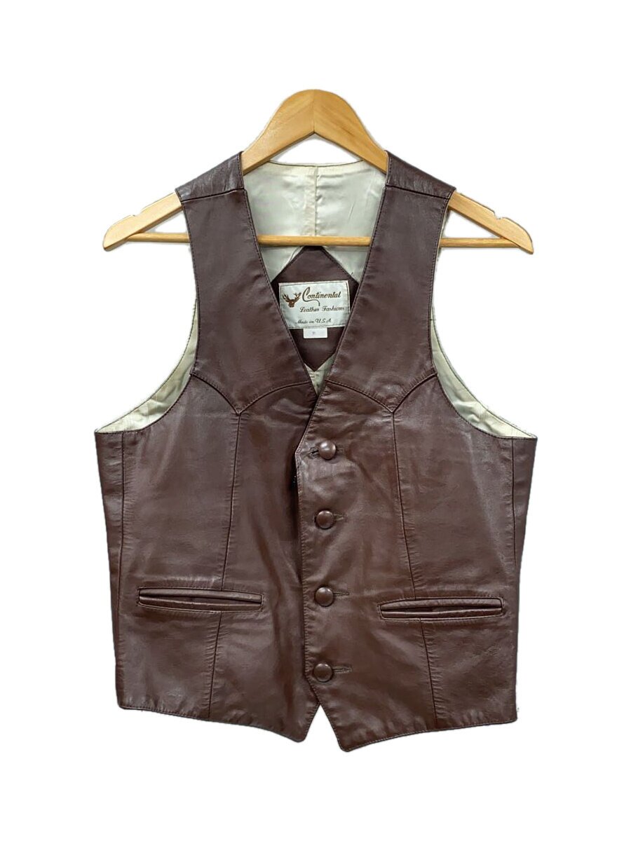 【中古】CONTINENTAL◆ベスト/38/レザー/BRW/無地【メンズウェア】