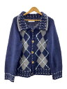 【中古】INVERALLAN◆SHIPS別注/スコットランド製/ハンドニットカーディガン(厚手)/コットン/NVY/アーガイル【メンズウェア】