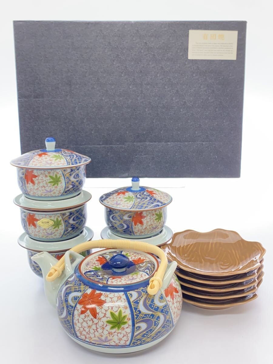 【中古】有田焼◆和食器その他/6点セット/花柄/紅葉/茶器揃/急須×1/湯呑×5/茶托×5【キッチン用品】