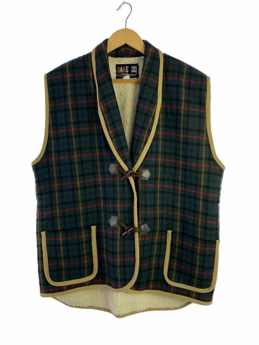 【中古】Daks◆チェック柄トグルボタン裏ボアベスト/L/ウール/GRN/チェック/5630-8633//【メンズウェア】
