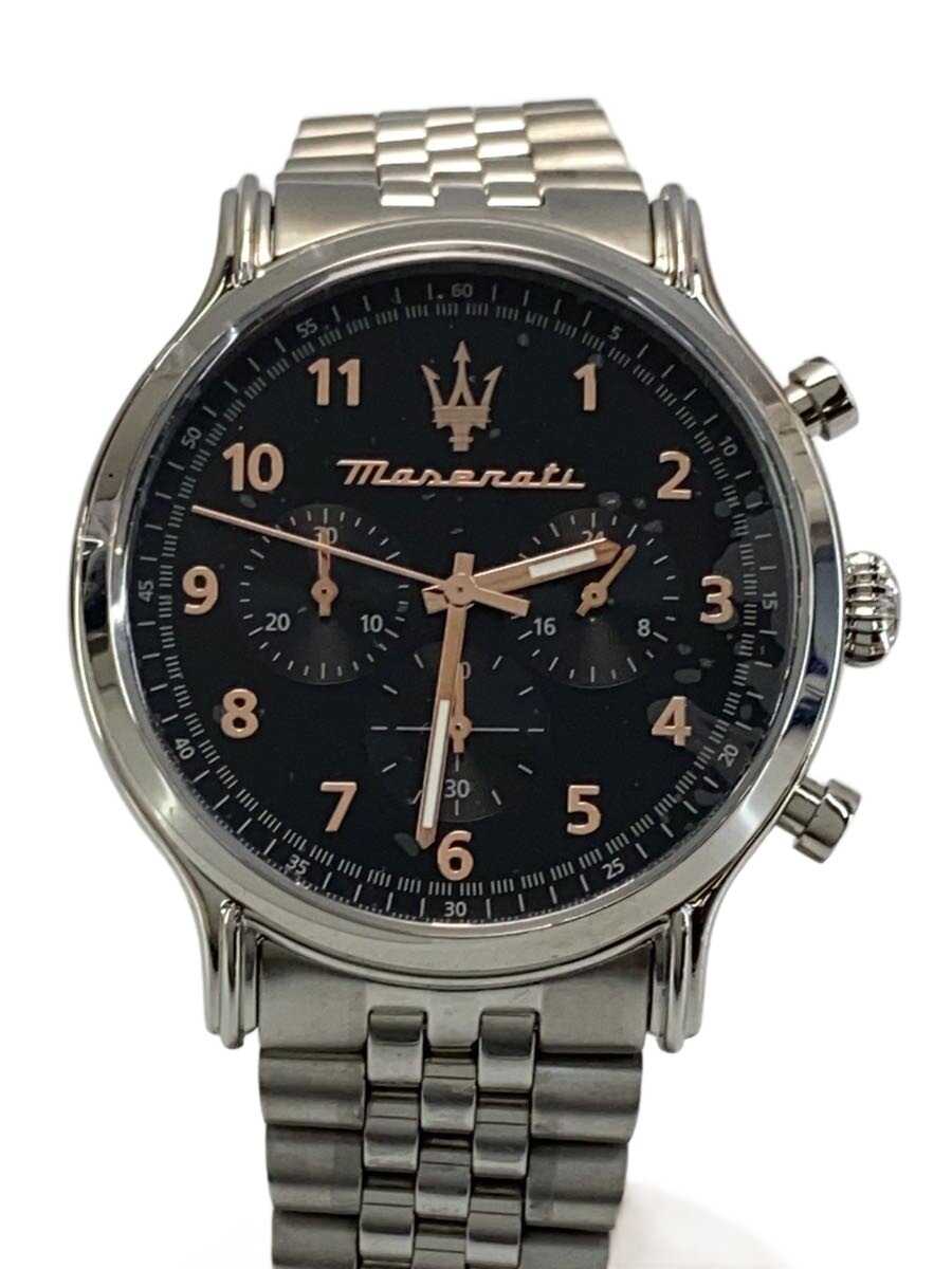 【中古】MASERATI◆クォーツ腕時計/アナログ/ステンレス/BLK/SLV/SS/8873618029【服飾雑貨他】