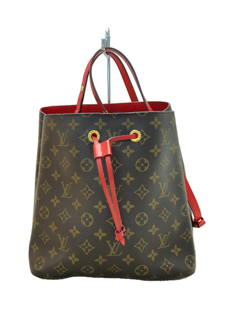 【中古】LOUIS VUITTON◆ネオ・ノエ_モノグラム・キャンバス_BRW_コクリコ/PVC/RED【バッグ】